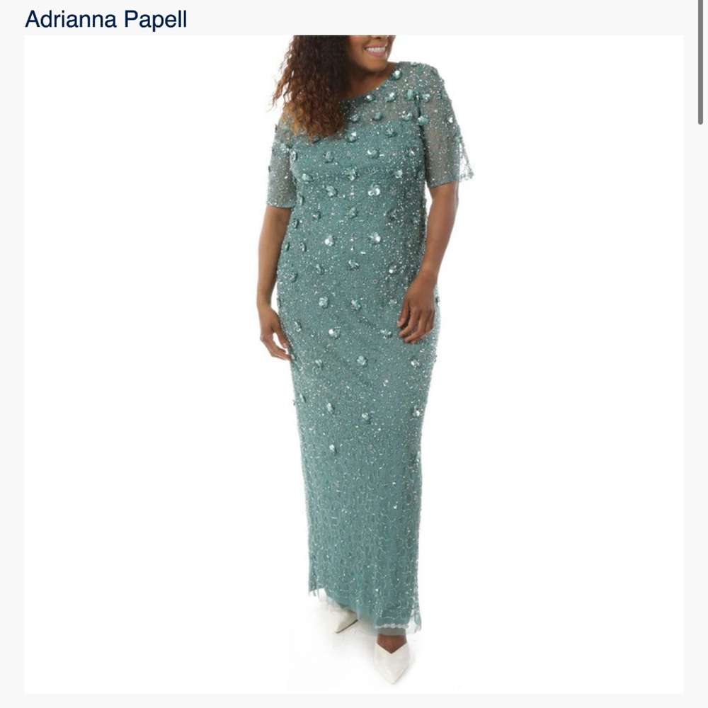 Adrianna Papell Aqua Sequin Gown Plus Size
